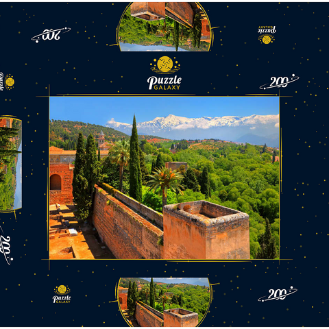 Blick von der Alcazaba der Alhambra zur Sierra Nevada, Granada, Andalusien, Spanien 200 Puzzle Schachtel 3D Modell