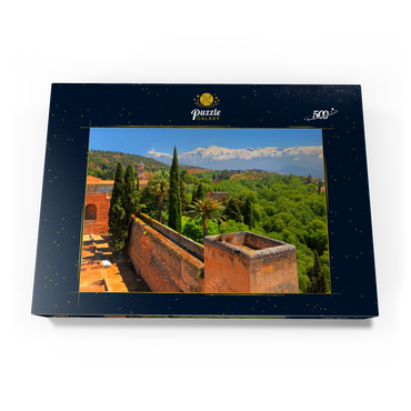 Blick von der Alcazaba der Alhambra zur Sierra Nevada, Granada, Andalusien, Spanien 500 Puzzle Schachtel Ansicht3