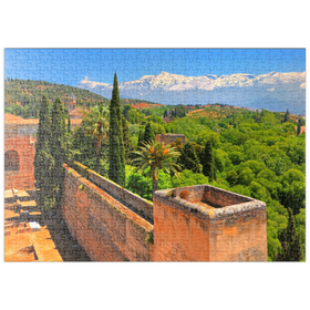 Darstellung des Puzzle-Motivs Blick von der Alcazaba der Alhambra zur Sierra Nevada, Andalusien, Spanien – Puzzleteile: 500