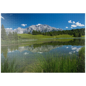 Darstellung des Puzzle-Motivs Wildensee gegen Karwendelgebirge (2385m), Mittenwald, Oberbayern – Puzzleteile: 1000