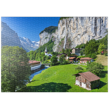 puzzleplate Ort Lauterbrunnen mit dem Staubbachfall 1000 Puzzle