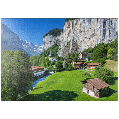 puzzleplate Ort Lauterbrunnen mit dem Staubbachfall 1000 Puzzle