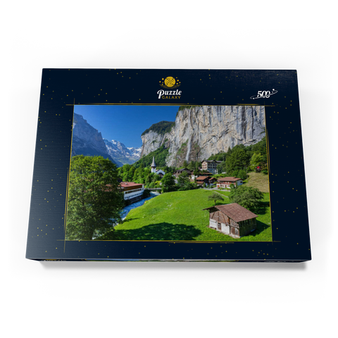 Ort Lauterbrunnen mit dem Staubbachfall 500 Puzzle Schachtel Ansicht3