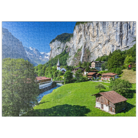 puzzleplate Ort Lauterbrunnen mit dem Staubbachfall 500 Puzzle