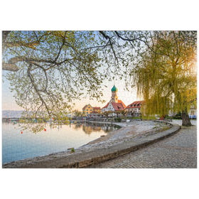 Darstellung des Puzzle-Motivs Halbinsel Wasserburg mit Kirche St. Georg und Schloss im Abendlicht – Puzzleteile: 1000
