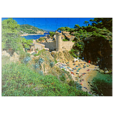 puzzleplate Blick über die Altstadt Vila Vella und Strand Es Codolar, Tossa de Mar, Spanien 100 Puzzle
