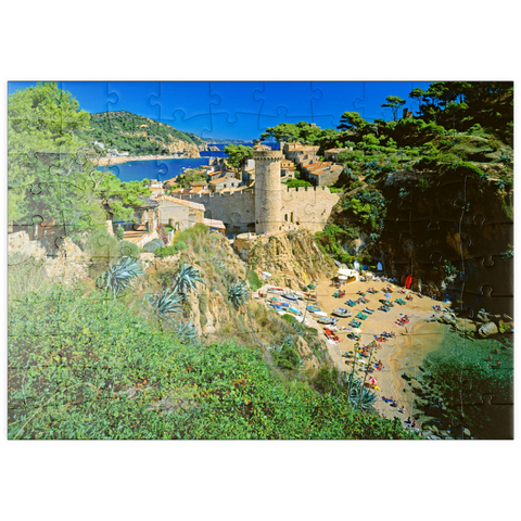 puzzleplate Blick über die Altstadt Vila Vella und Strand Es Codolar, Tossa de Mar, Spanien 100 Puzzle