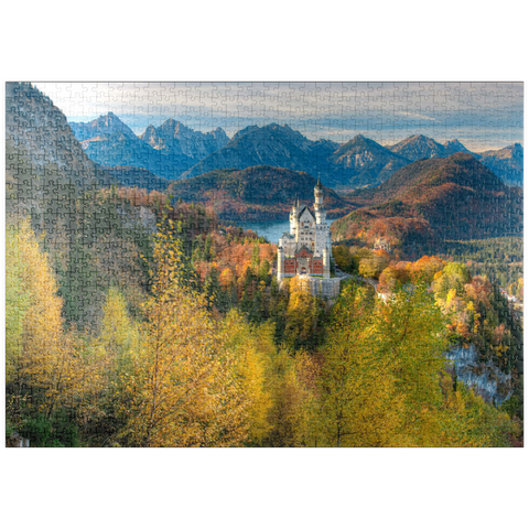 puzzleplate Schloss Neuschwanstein und Schloss Hohenschwangau mit Alpsee und Tannheimer Gebirge 1000 Puzzle