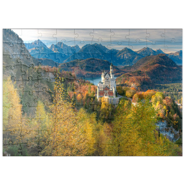 puzzleplate Schloss Neuschwanstein und Schloss Hohenschwangau mit Alpsee und Tannheimer Gebirge 100 Puzzle