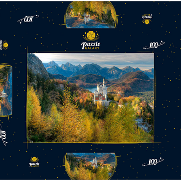 Schloss Neuschwanstein und Schloss Hohenschwangau mit Alpsee und Tannheimer Gebirge 100 Puzzle Schachtel 3D Modell