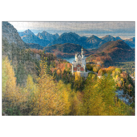 puzzleplate Schloss Neuschwanstein und Schloss Hohenschwangau mit Alpsee und Tannheimer Gebirge 500 Puzzle