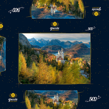 Schloss Neuschwanstein und Schloss Hohenschwangau mit Alpsee und Tannheimer Gebirge 500 Puzzle Schachtel 3D Modell