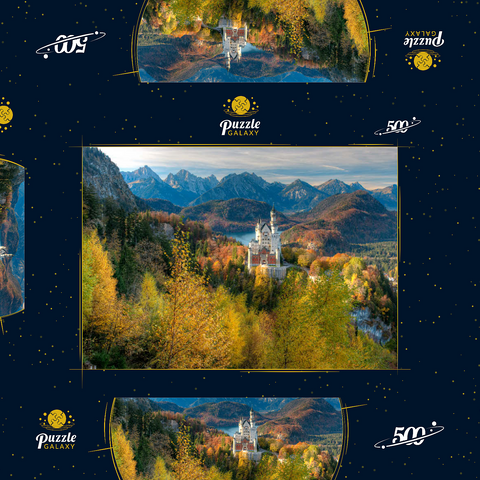 Schloss Neuschwanstein und Schloss Hohenschwangau mit Alpsee und Tannheimer Gebirge 500 Puzzle Schachtel 3D Modell