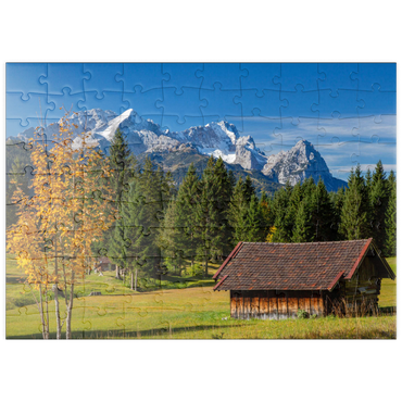 puzzleplate Heustadel bei Gerold mit Zugspitzgruppe (2962m), Oberbayern 100 Puzzle