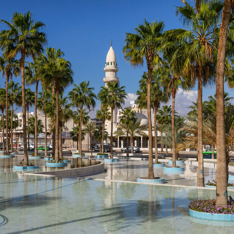 Brunnen mit Palmen auf dem Princess Haya Circle, Aqaba, Golf von Aqaba, Jordanien 100 Puzzle 3D Modell