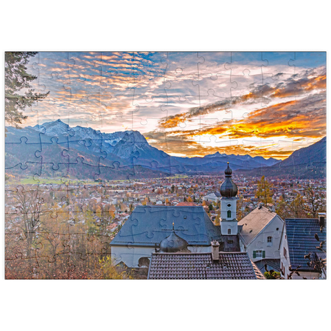 puzzleplate Wallfahrtskirche St. Anton gegen Wettersteingebirge mit Zugspitze (2962m) 100 Puzzle