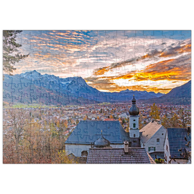 Darstellung des Puzzle-Motivs Wallfahrtskirche St. Anton gegen Wettersteingebirge mit Zugspitze (2962m) – Puzzleteile: 200