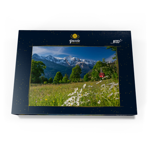 Isenfluh, Weiler Sulwald Bergstation der Seilbahn gegen Eiger, Mönch und Jungfrau 1000 Puzzle Schachtel Ansicht3
