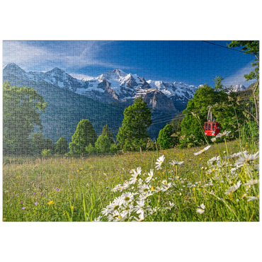 puzzleplate Isenfluh, Weiler Sulwald Bergstation der Seilbahn gegen Eiger, Mönch und Jungfrau 1000 Puzzle