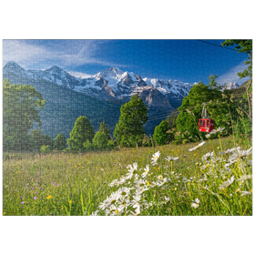 Darstellung des Puzzle Motivs Isenfluh, Weiler Sulwald Bergstation der Seilbahn gegen Eiger, Mönch und Jungfrau - Puzzleteile: 1000