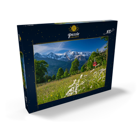 Isenfluh, Weiler Sulwald Bergstation der Seilbahn gegen Eiger, Mönch und Jungfrau 100 Puzzle Schachtel Ansicht2