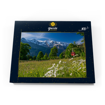 Isenfluh, Weiler Sulwald Bergstation der Seilbahn gegen Eiger, Mönch und Jungfrau 100 Puzzle Schachtel Ansicht3