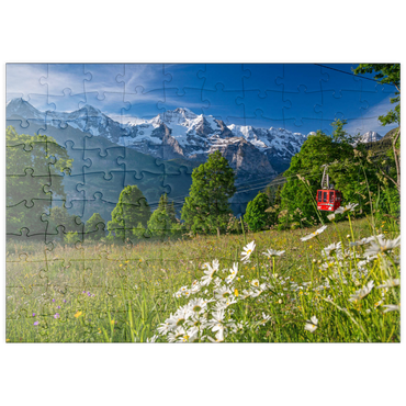puzzleplate Isenfluh, Weiler Sulwald Bergstation der Seilbahn gegen Eiger, Mönch und Jungfrau 100 Puzzle