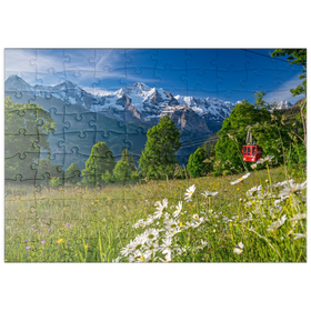 Darstellung des Puzzle Motivs Isenfluh, Weiler Sulwald Bergstation der Seilbahn gegen Eiger, Mönch und Jungfrau - Puzzleteile: 100