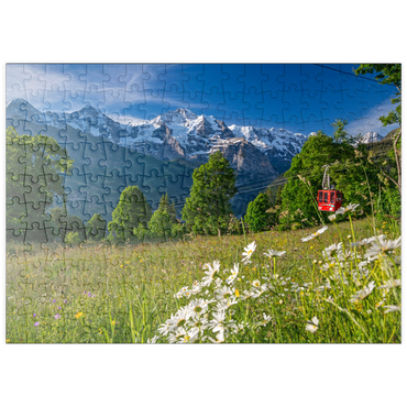 puzzleplate Isenfluh, Weiler Sulwald Bergstation der Seilbahn gegen Eiger, Mönch und Jungfrau 200 Puzzle