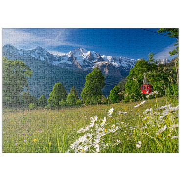 puzzleplate Isenfluh, Weiler Sulwald Bergstation der Seilbahn gegen Eiger, Mönch und Jungfrau 500 Puzzle