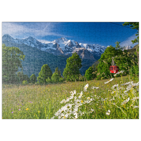puzzleplate Isenfluh, Weiler Sulwald Bergstation der Seilbahn gegen Eiger, Mönch und Jungfrau 500 Puzzle