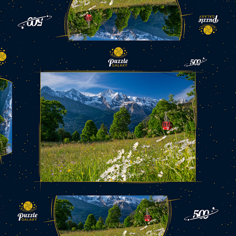 Isenfluh, Weiler Sulwald Bergstation der Seilbahn gegen Eiger, Mönch und Jungfrau 500 Puzzle Schachtel 3D Modell