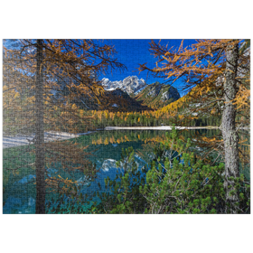 Darstellung des Puzzle-Motivs Pragser Wildsee im Naturpark Fanes-Sennes-Prags, Dolomiten, Trentino-Südtirol – Puzzleteile: 1000