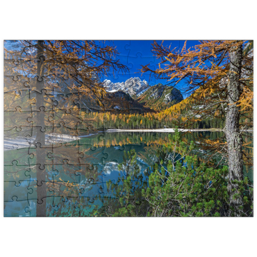 puzzleplate Pragser Wildsee im Naturpark Fanes-Sennes-Prags, Dolomiten, Provinz Bozen, Trentino-Südtirol 100 Puzzle