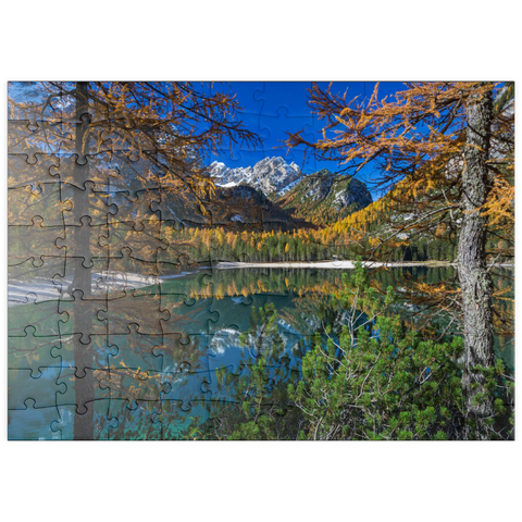 puzzleplate Pragser Wildsee im Naturpark Fanes-Sennes-Prags, Dolomiten, Provinz Bozen, Trentino-Südtirol 100 Puzzle