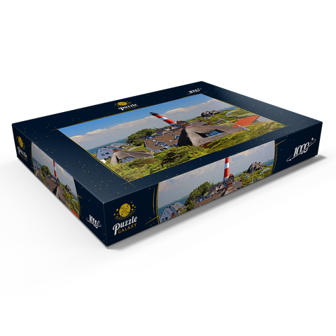 Reetdachferienhäuser in den Dünen mit Leuchtturm von Hörnum, Insel Sylt 1000 Puzzle Schachtel Ansicht1