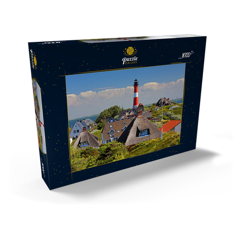 Reetdachferienhäuser in den Dünen mit Leuchtturm von Hörnum, Insel Sylt 1000 Puzzle Schachtel Ansicht2