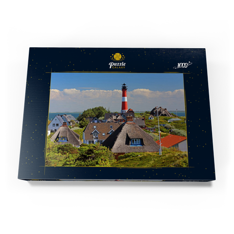 Reetdachferienhäuser in den Dünen mit Leuchtturm von Hörnum, Insel Sylt 1000 Puzzle Schachtel Ansicht3