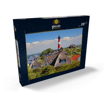 Reetdachferienhäuser in den Dünen mit Leuchtturm von Hörnum, Insel Sylt 100 Puzzle Schachtel Ansicht2