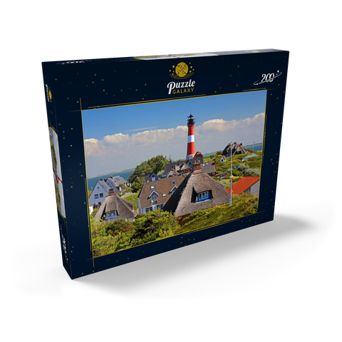 Reetdachferienhäuser in den Dünen mit Leuchtturm von Hörnum, Insel Sylt 200 Puzzle Schachtel Ansicht2