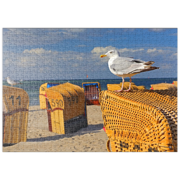 puzzleplate Möwe auf einem Strandkorb, Ostseebad Laboe, Schleswig-Holstein, Deutschland 500 Puzzle