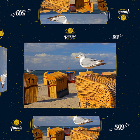 Möwe auf einem Strandkorb, Ostseebad Laboe, Schleswig-Holstein, Deutschland 500 Puzzle Schachtel 3D Modell