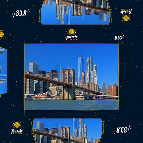 Blick zur Brooklyn Bridge mit One World Trade Center, Manhattan, New York City, USA 1000 Puzzle Schachtel 3D Modell