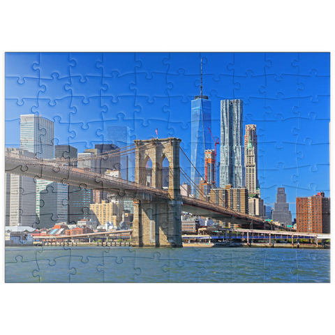 puzzleplate Blick zur Brooklyn Bridge mit One World Trade Center, Manhattan, New York City, USA 100 Puzzle