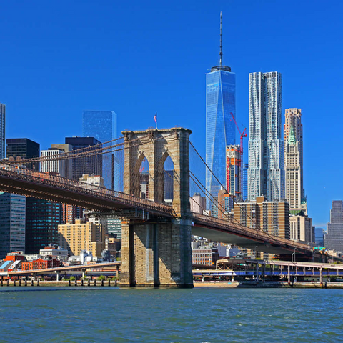 Blick zur Brooklyn Bridge mit One World Trade Center, Manhattan, New York City, USA 100 Puzzle 3D Modell