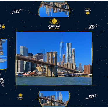 Blick zur Brooklyn Bridge mit One World Trade Center, Manhattan, New York City, USA 100 Puzzle Schachtel 3D Modell