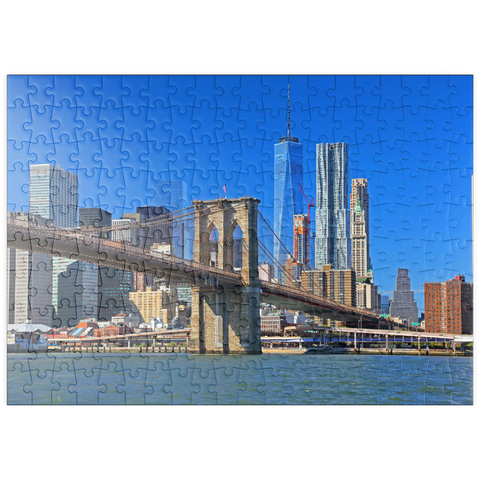 puzzleplate Blick zur Brooklyn Bridge mit One World Trade Center, Manhattan, New York City, USA 200 Puzzle