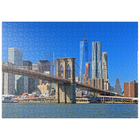puzzleplate Blick zur Brooklyn Bridge mit One World Trade Center, Manhattan, New York City, USA 500 Puzzle