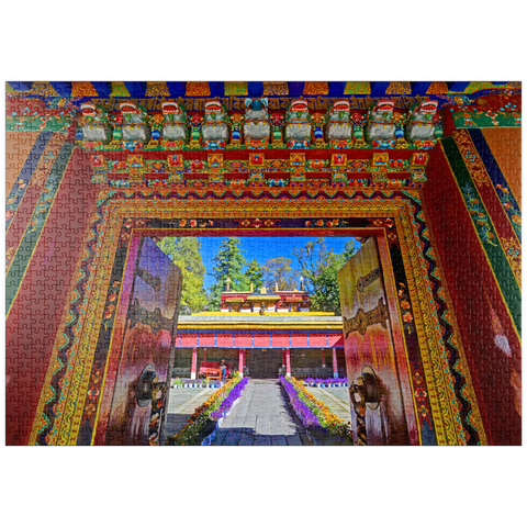 puzzleplate Verziertes Eingangstor zum Park der Sommerresidenz des Dalai Lamas, Norbulingka, Lhasa, Tibet 1000 Puzzle
