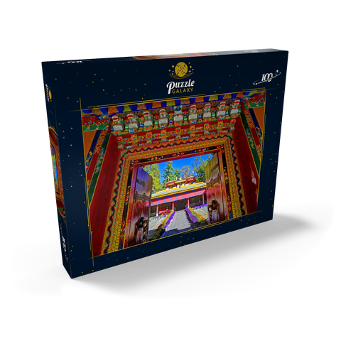 Verziertes Eingangstor zum Park der Sommerresidenz des Dalai Lamas, Norbulingka, Lhasa, Tibet 100 Puzzle Schachtel Ansicht2